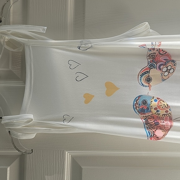 NWOT White Printed Tie Strap Jumpsuit/Overalls Colorful Bird/Heart Design Medium - Picture 5 of 15